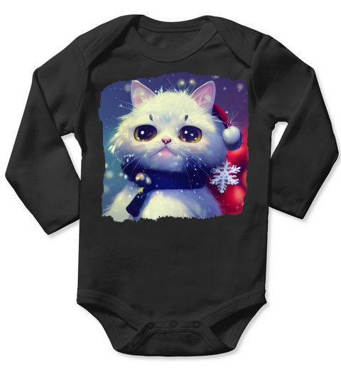 Christmas Cute Cat Kitten in Snow Long Sleeve Baby One-Piece