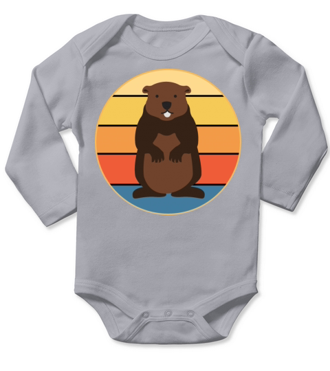 Cute Groundhog Retro Sunset Vintage Animal Lover Long Sleeve Baby One-Piece