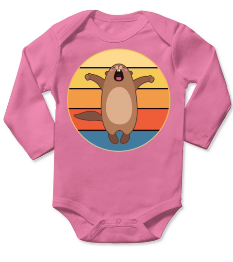 Cute Groundhog Retro Sunset Vintage Animal Lover Long Sleeve Baby One-Piece