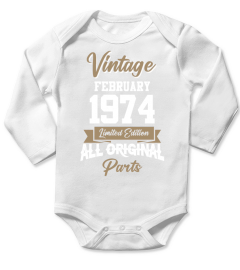 February 1974 Vintage Birthday Present Long Sleeve Baby One-Piece