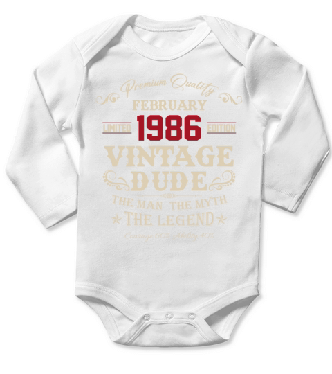 February 1986 Vintage Birthday Present Long Sleeve Baby One-Piece