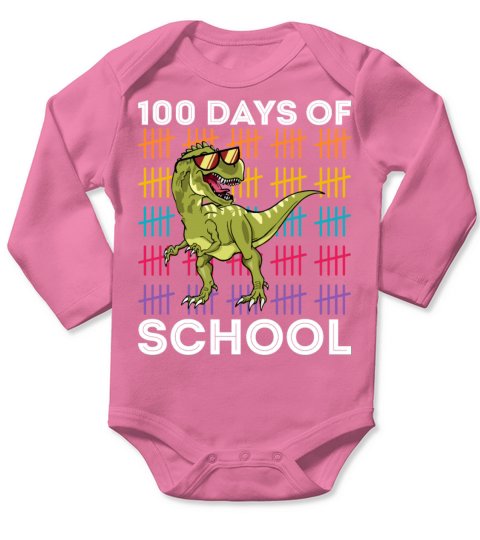 Happy 100 Days Of School Kids Boys Dinosaur T Rex Long Sleeve Baby One-Piece