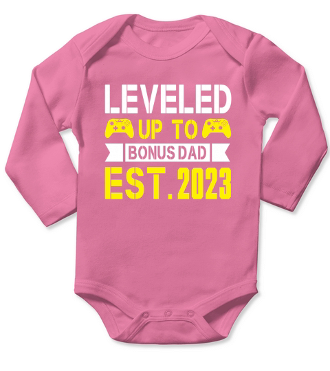 Leveled Up To Bonus Dad EST.2023 Long Sleeve Baby One-Piece