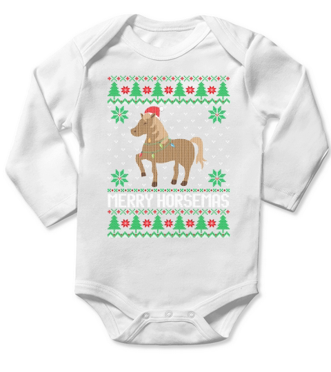 Merry Horsemas ugly Christmas sweater Long Sleeve Baby One-Piece