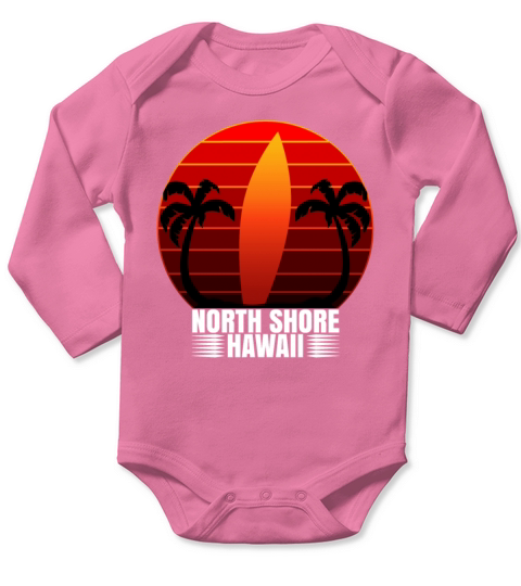 North Shore Hawaii Long Board Retro Surf Board Long Sleeve Baby One-Piece