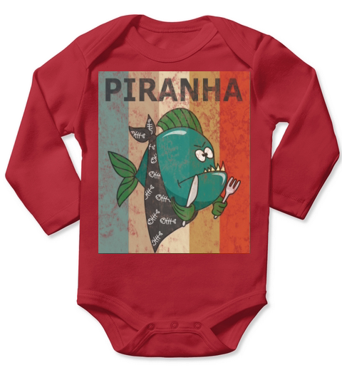 Piranha Vintage Retro Style Grunge Long Sleeve Baby One-Piece