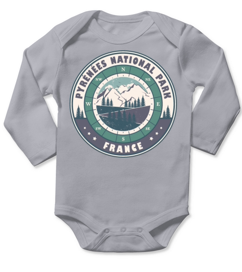 Pyrenees National Park France Vintage Hiking Desig Long Sleeve Baby One-Piece