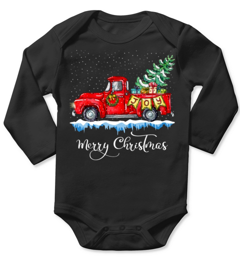 Vintage Merry Christmas Red Truck Old Fashioned Long Sleeve Baby One-Piece