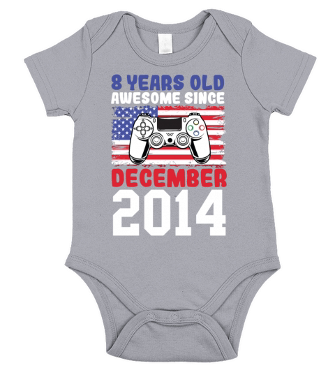 8 Years Old Awesome Since December 2014 USA Flag Short Sleeve Baby One-Piece