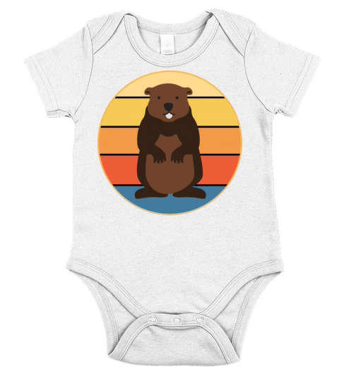 Cute Groundhog Retro Sunset Vintage Animal Lover Short Sleeve Baby One-Piece