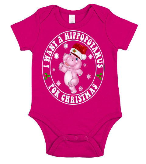 I Want A Hippopotamus For Christmas Xmas Hippo Short Sleeve Baby One-Piece