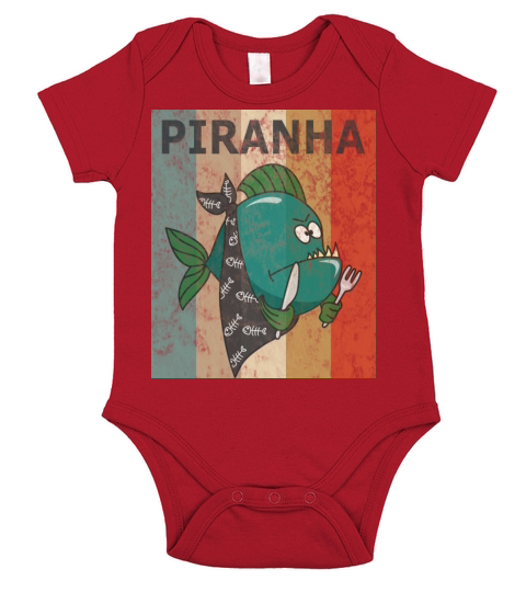 Piranha Vintage Retro Style Grunge Short Sleeve Baby One-Piece