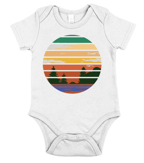 Retro Forest With Lake In The Sunset Short Sleeve Baby One-Piece