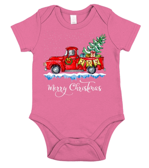 Vintage Merry Christmas Red Truck Old Fashioned Short Sleeve Baby One-Piece