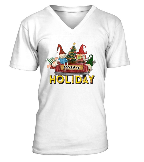 Christmas gnome truck Happy holiday V-Neck T-shirt