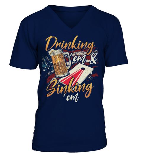 Drinking Sinking Em 4th of July Cornhole Player V-Neck T-shirt