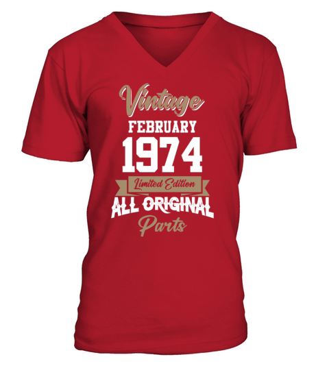 February 1974 Vintage Birthday Present V-Neck T-shirt
