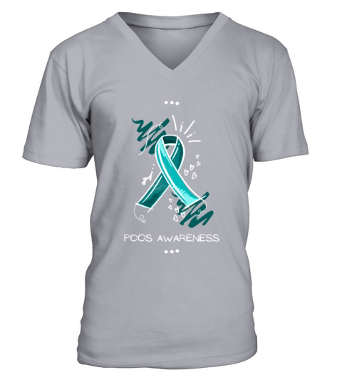 PCOS Awareness Teal Ribbon Hand Scribbles V-Neck T-shirt