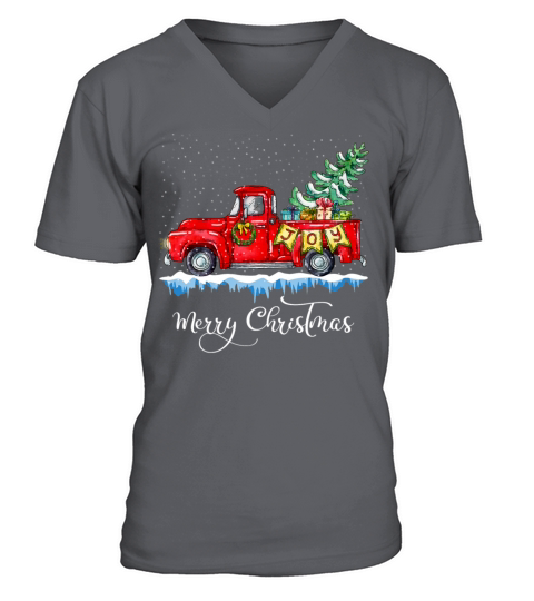 Vintage Merry Christmas Red Truck Old Fashioned V-Neck T-shirt
