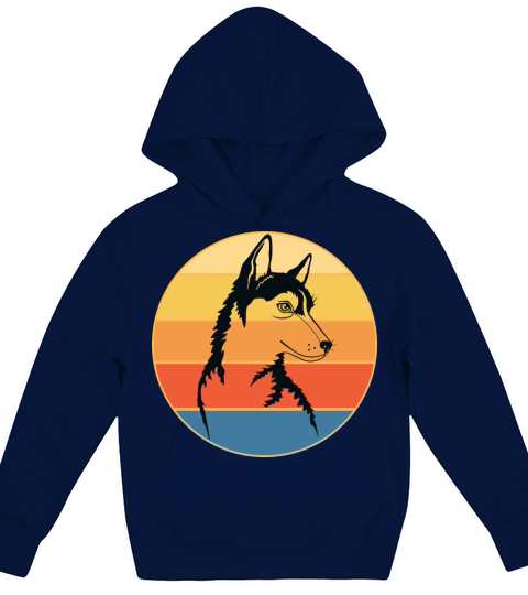 Funny Kawaii Cute Husky Dog Vintage Retro Sunset Kids Hoodie