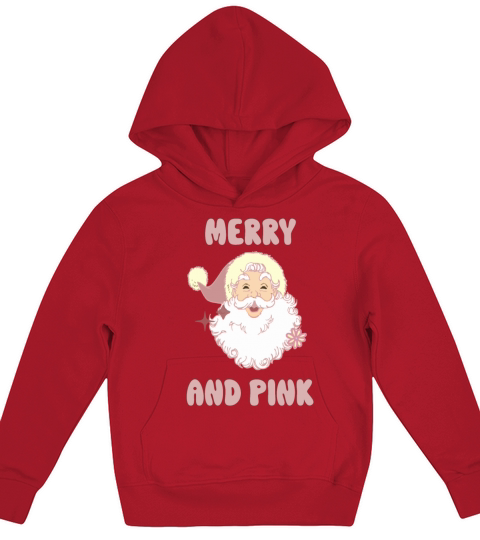 Merry Christmas and pink Cute retro vintage pink Santa Claus Kids Hoodie