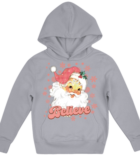 Merry Christmas Retro Vintage Santa Claus Believe Pink Christmas Kids Hoodie