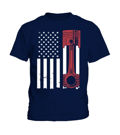 Car Enthusiast American Flag Piston Muscle Car T S Kids T-Shirt
