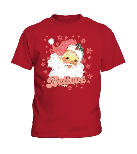 Merry Christmas Retro Vintage Santa Claus Believe Pink Christmas Kids T-Shirt