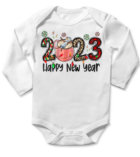 2023 Happy New Year Long Sleeve Baby One-Piece