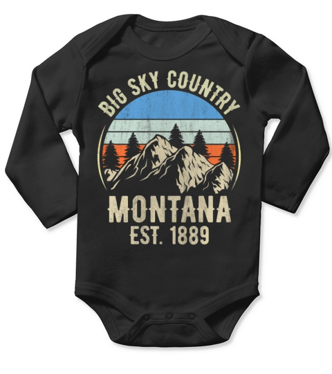 Big Sky Country Montana EST-1889 Vintage T shirt Long Sleeve Baby One-Piece