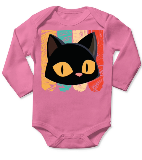 Black Cat With Colorful Style Long Sleeve Baby One-Piece