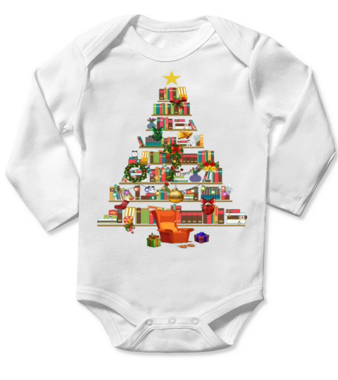 Books Christmas Tree Books Lover Long Sleeve Baby One-Piece