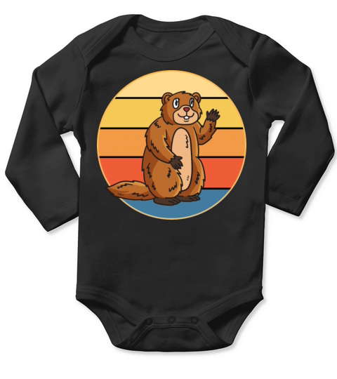 Cute Groundhog Retro Sunset Vintage Animal Lover Long Sleeve Baby One-Piece