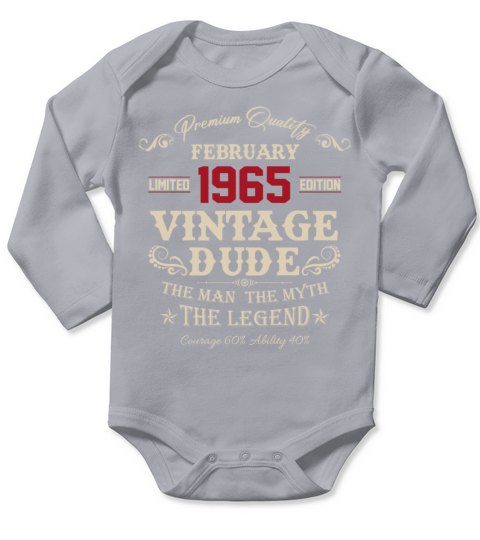 February 1965 Vintage Birthday Present Long Sleeve Baby One-Piece