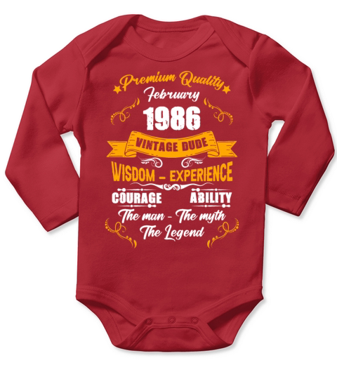 February 1986 Vintage Birthday Present Long Sleeve Baby One-Piece