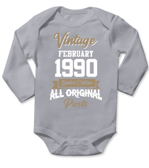 February 1990 Vintage Birthday Present Long Sleeve Baby One-Piece