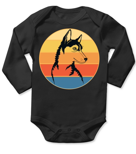 Funny Kawaii Cute Husky Dog Vintage Retro Sunset Long Sleeve Baby One-Piece