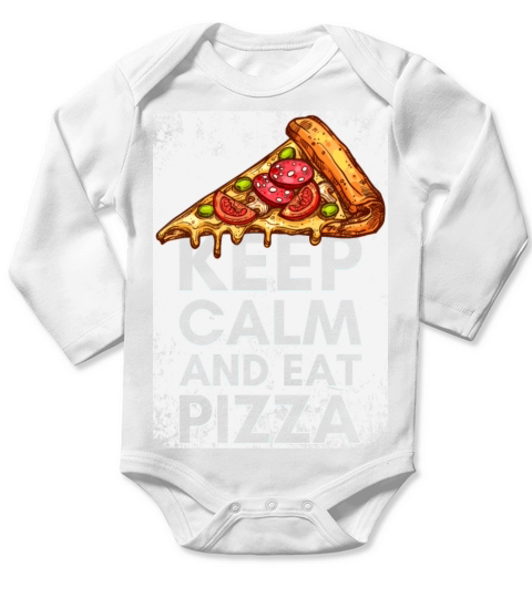 Keep Calm and Eat Pizza Long Sleeve Baby One-Piece
