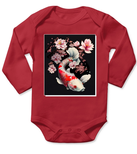 Koi Carp Cherry Blossom Fish Japanese Graphic Long Sleeve Baby One-Piece