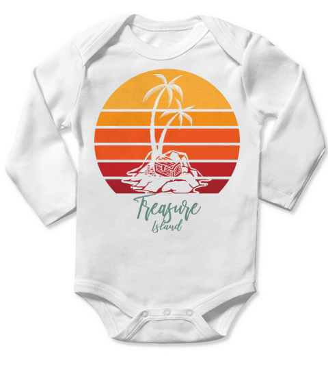Treasure Island - Sunset Retro Vintage Style Long Sleeve Baby One-Piece