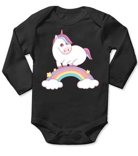 unicorn standing on rainbow Long Sleeve Baby One-Piece