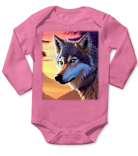 Wolf artwork design predator face imprint Long Sleeve Baby One-Piece