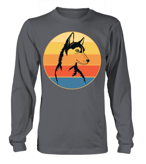 Funny Kawaii Cute Husky Dog Vintage Retro Sunset Long sleeved Unisex
