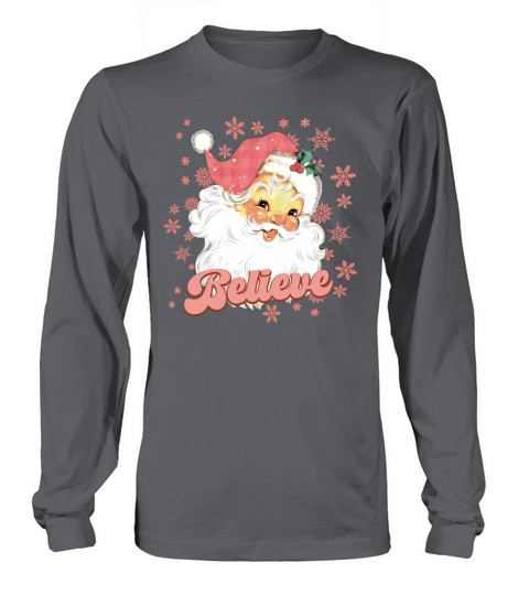 Merry Christmas Retro Vintage Santa Claus Believe Pink Christmas Long sleeved Unisex