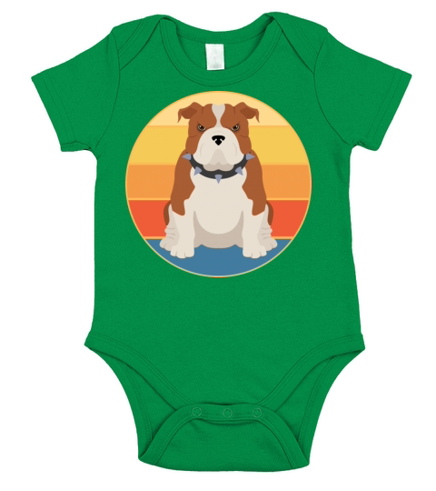 Bulldog Dog Breed Vintage Retro Sunset Short Sleeve Baby One-Piece