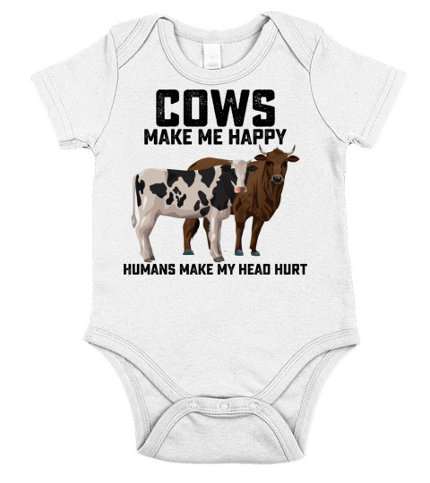 Cows Make Me Happy Humans Make My Head Hurt Short Sleeve Baby One-Piece