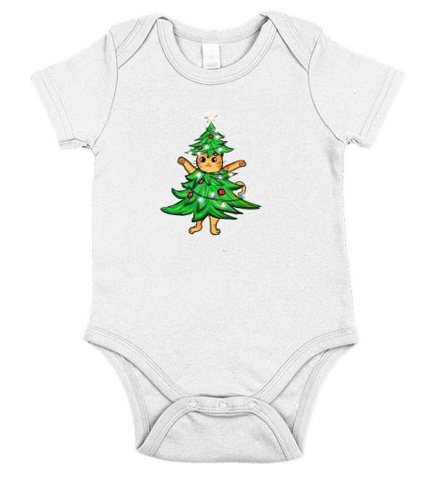 Funny Cat Christmas Tree Short Sleeve Baby One-Piece