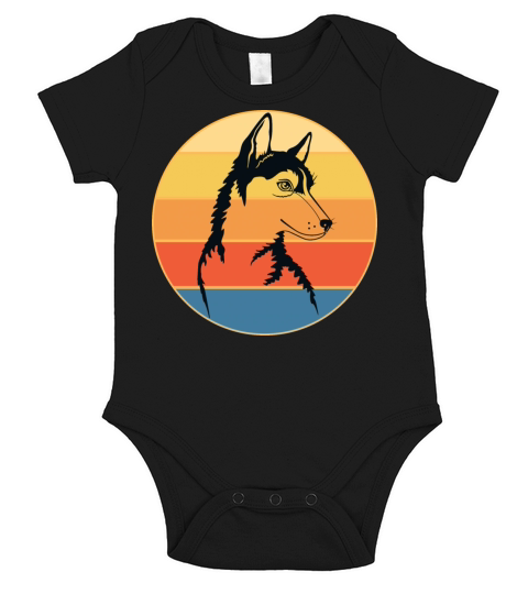 Funny Kawaii Cute Husky Dog Vintage Retro Sunset Short Sleeve Baby One-Piece