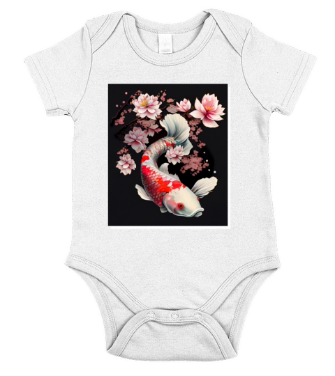 Koi Carp Cherry Blossom Fish Japanese Graphic Short Sleeve Baby One-Piece