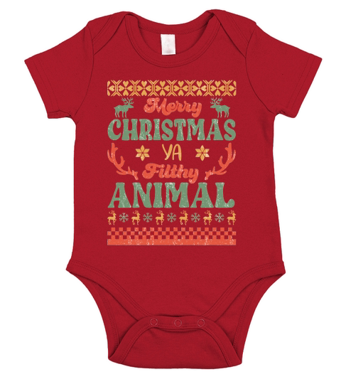 Merry Christmas ya filthy animal ugly sweater Short Sleeve Baby One-Piece